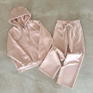 拉链连帽外套 插肩袖 水洗麂皮绒 直筒裤 库存处理