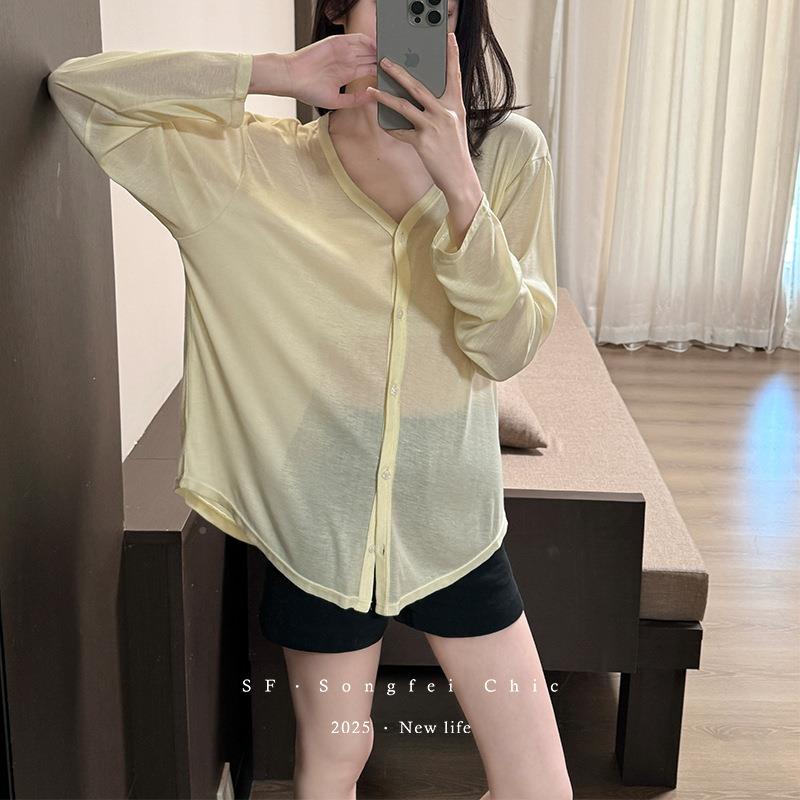 春夏开衫0外搭色懒风罩衫防晒衬衫外套薄款女3215空调纯225慵长袖