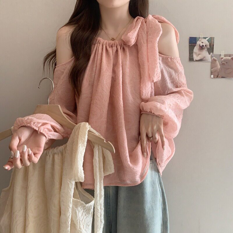 大码胖MM设计感露肩防晒雪纺衫女夏宽松显瘦小众性感小衫上衣新款