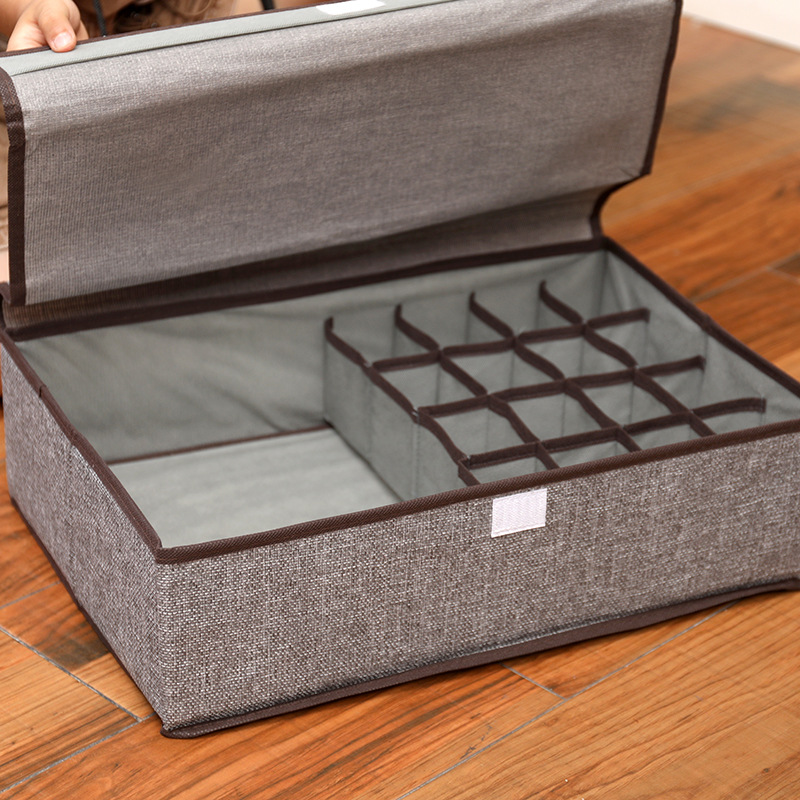 棉麻布艺收纳盒可折叠带盖防尘抽屉式分隔整理盒家居内衣袜子收纳