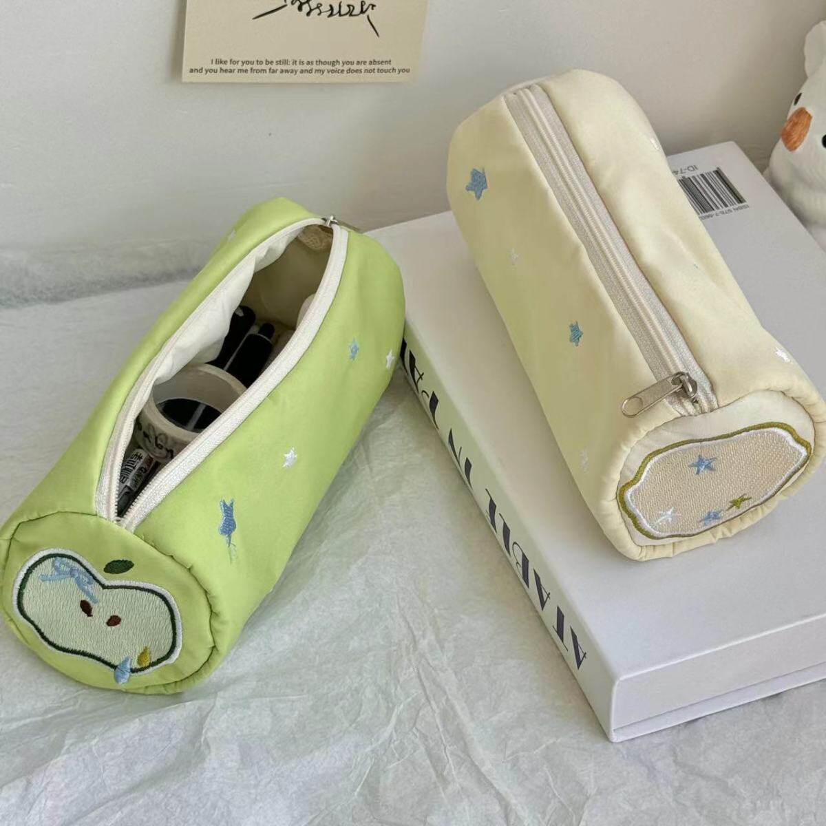 青苹果星星绿色笔袋可爱文具盒收纳袋包刺绣文具袋大容量桌面笔盒