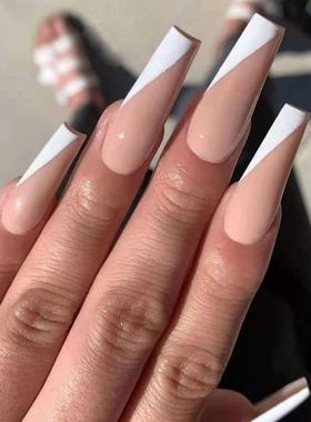 24Pcs Long Ballerina False Nail Love Patn French Coffin Fake