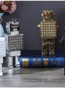 l北欧陶瓷机器面人摆 简约创意样板饰品 桌件柜子摆件 软装饰房品