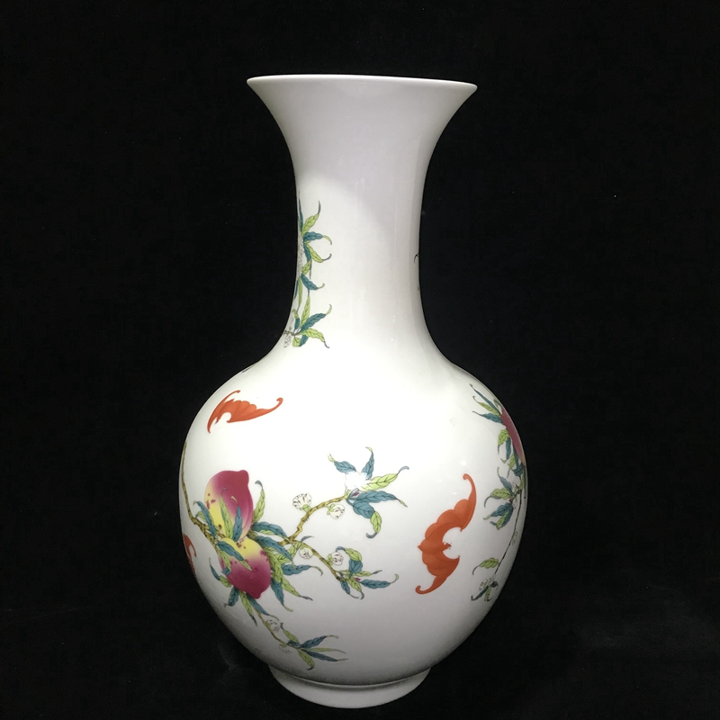 新款五福寿桃粉彩九桃花瓶大号灯笼瓶客厅摆件插花新中式家居饰品