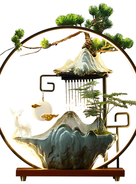 中式招财流水加湿器客厅办公室桌面摆件雾化循环生财鱼缸开业礼品