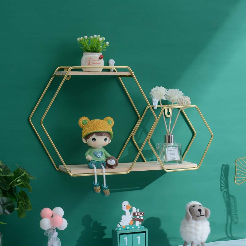 免打孔墙上装饰品挂件铁艺置物架客厅墙壁装饰架卧室壁挂收纳层架