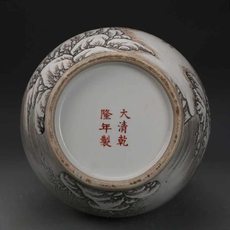 清干隆花瓶粉彩雪景象耳尊古董古玩收藏品彩绘老物件瓷器摆件