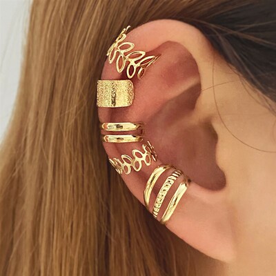 Vintage Gold Color Leaves Ear Cuff Black Non-Piercing Ear Cl