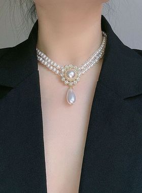 复古宫廷风轻奢镶钻双层项链赫本优雅气质锁骨链宴会礼服配饰