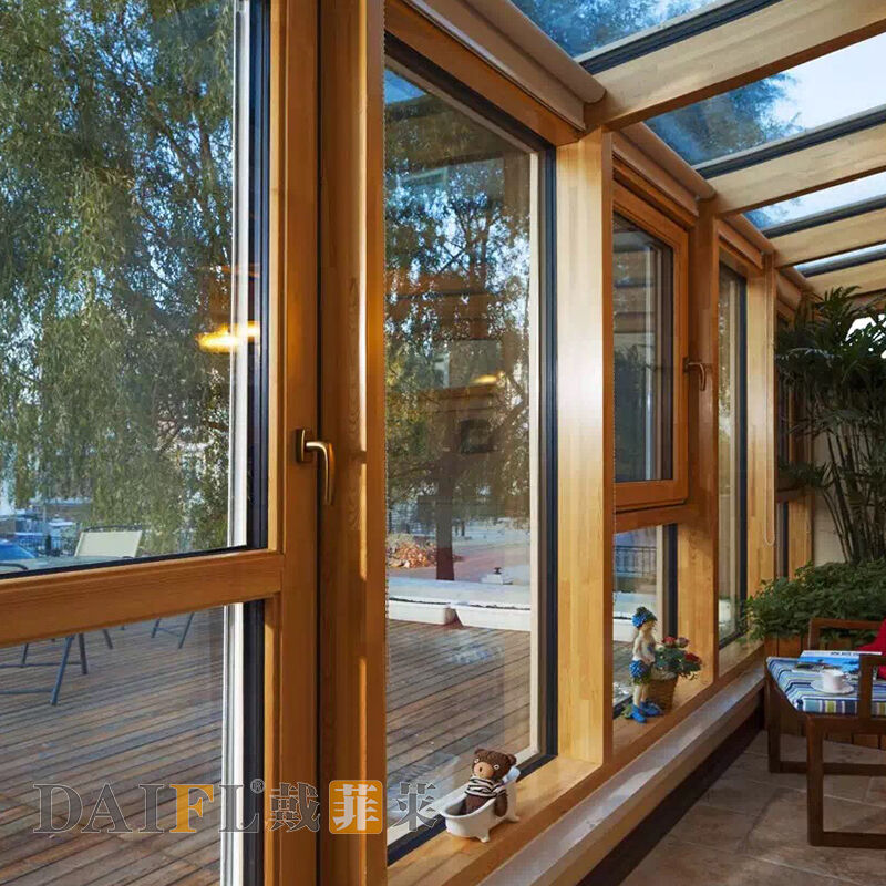 戴菲莱别墅铝包木封门窗封露台窗金钢防盗窗纱一体平开窗仿古断桥