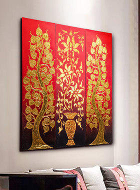 好货东南亚风格沙发背景墙金箔画客厅装饰画玄关走廊菩提树墙画挂