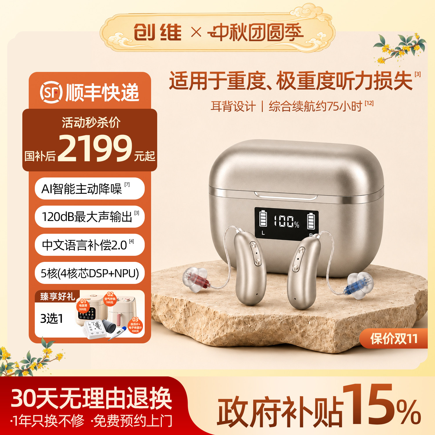 创维AI耳背式助听器重度极重度