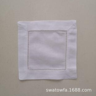 N002 白色 亚麻棉 梯形镂空格花饰线迹抽纱鸡尾酒餐巾