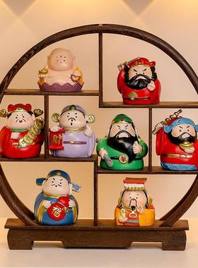 中式古风博古架欢喜神仙财神爷摆件办公室玄关装饰品乔迁开业礼品