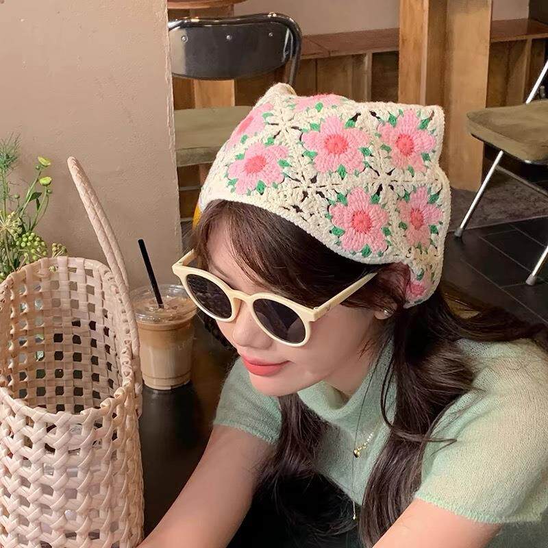 法式田园风头巾三角巾头饰法式蕾丝发带夏季丝巾绑发带甜美发饰