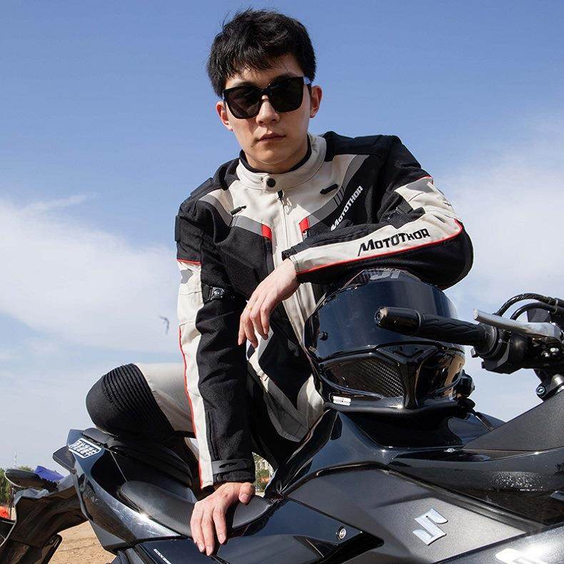 voerh冬季摩托车骑行服夹克套装男四季通用防水机车服防摔车服