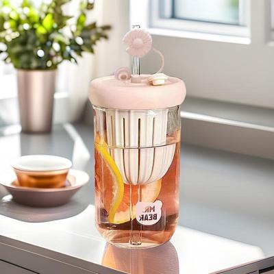 冷萃杯玻璃泡茶杯通用水杯单层便携茶水分离杯女生高颜值吸管杯子