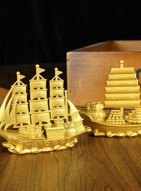 一帆风顺帆船 摆件双龙吉祥帆船家居满载而归金属工艺品 帆船摆件