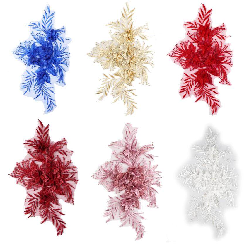 臻美绣品 服装辅料刺绣花边立体手工婚纱礼服配料布贴网纱底花个