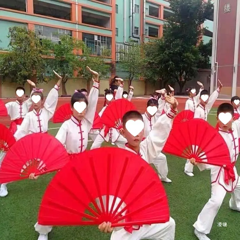 纯红双面塑料骨加厚功夫扇大红不