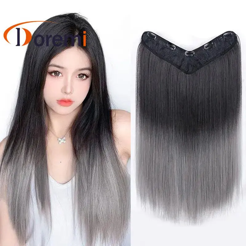 欧美假发片女5卡v型挑染渐变色