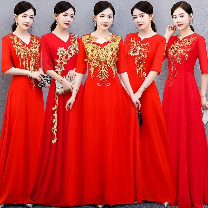 大合唱团演出服装女夏季显瘦长裙