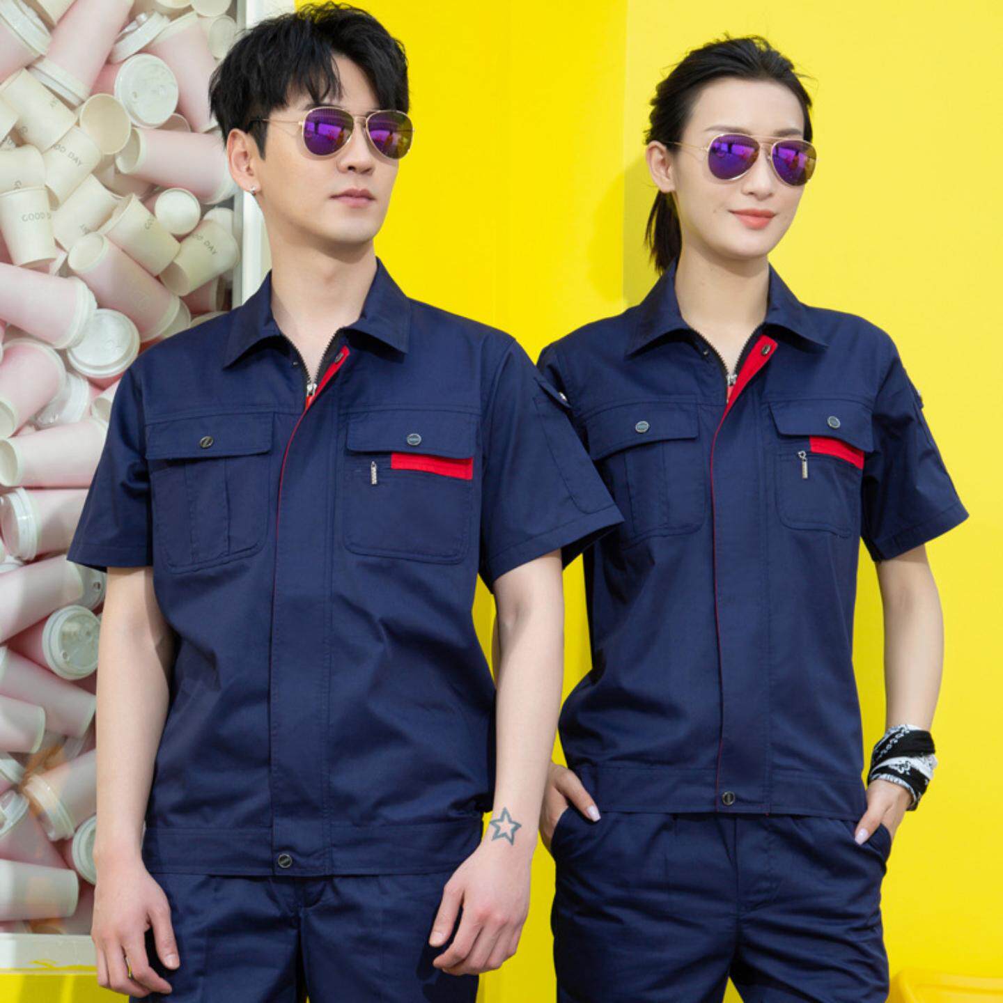 夏季短袖工作服套装男薄款耐磨