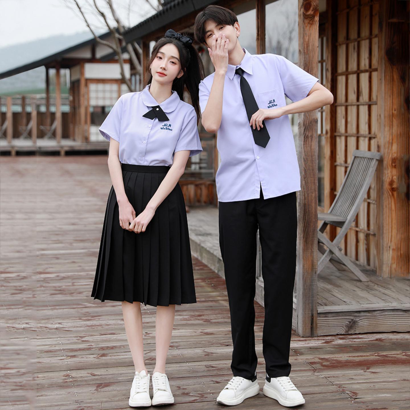 学院风泰国校服淡紫短袖jk学生