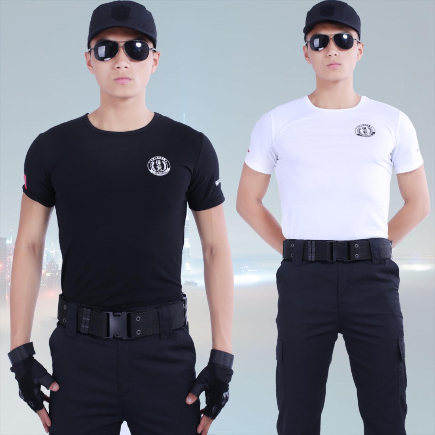 夏季短袖T恤黑色作训服物业保安