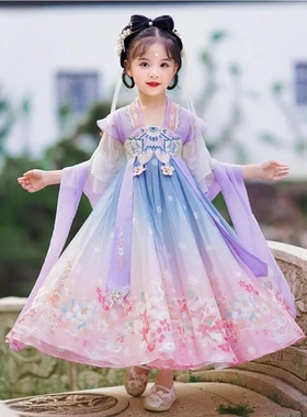 汉服女童2022新款儿童古装中超仙唐装古风公主女孩夏装连衣裙BbR
