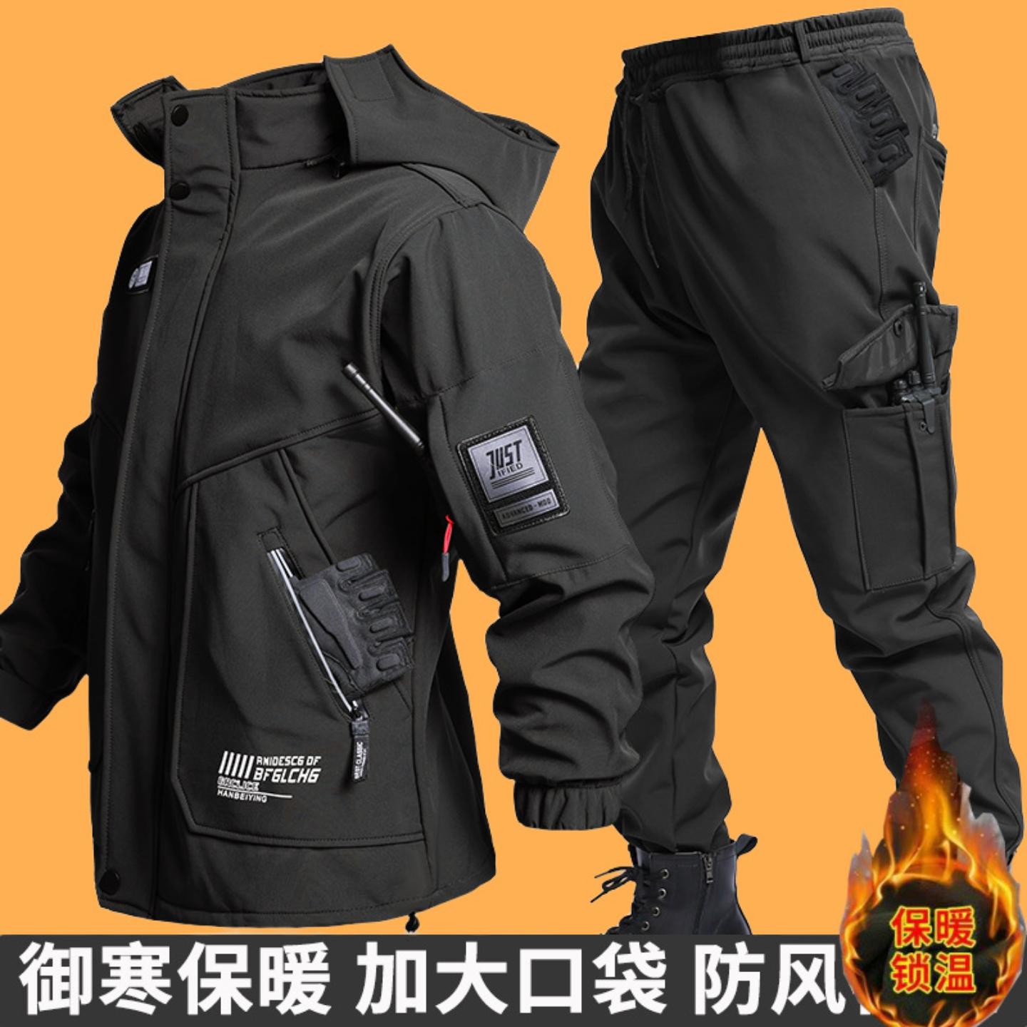 跨境爆款秋冬季加绒冲锋衣套装
