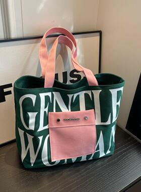 时尚字母帆布包女2026新款gentlewoman单肩包大容量托特包购物袋
