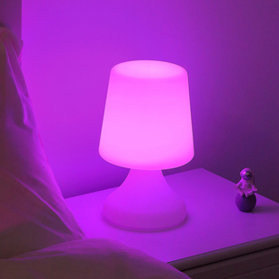 极简风LED七彩遥控台灯充电床头小夜灯浪漫装饰台灯USB供电PE材质