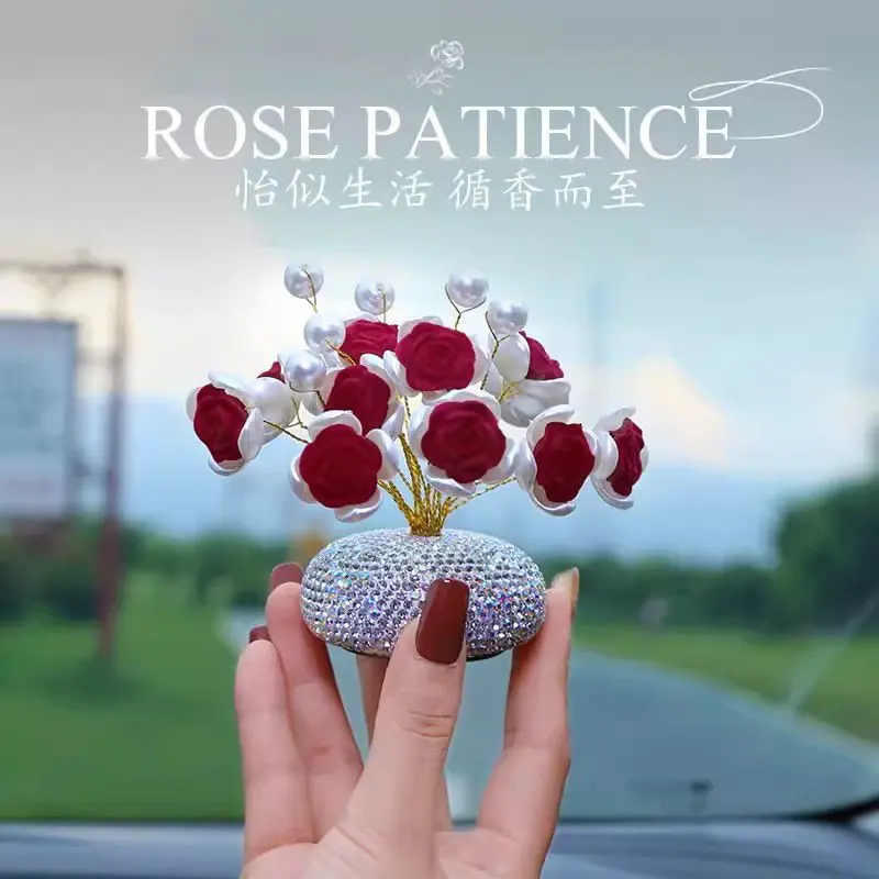 汽车车内装饰摆件植绒玫瑰花中控台高档车载香薰香薰摆件