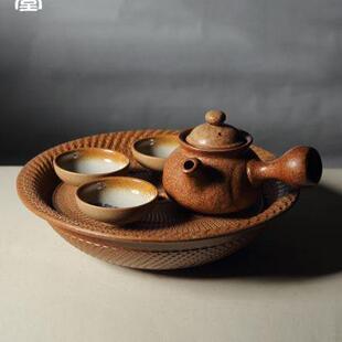 紫砂手工壶托小型储水式 容山堂茶盘壶承干泡台粗陶套装 茶具茶承
