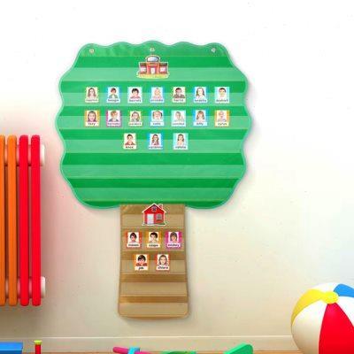 幼儿园课室布置可爱小树收纳展示挂袋学校考勤表儿童启蒙教育教具