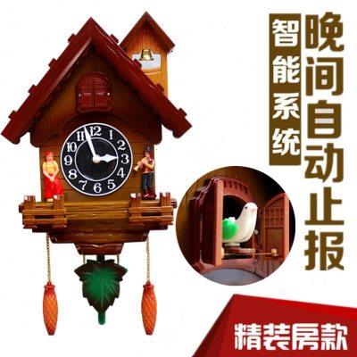 布谷鸟壁挂钟田园客厅挂钟咕咕钟创意卡通儿童房小鸟报时静音钟表
