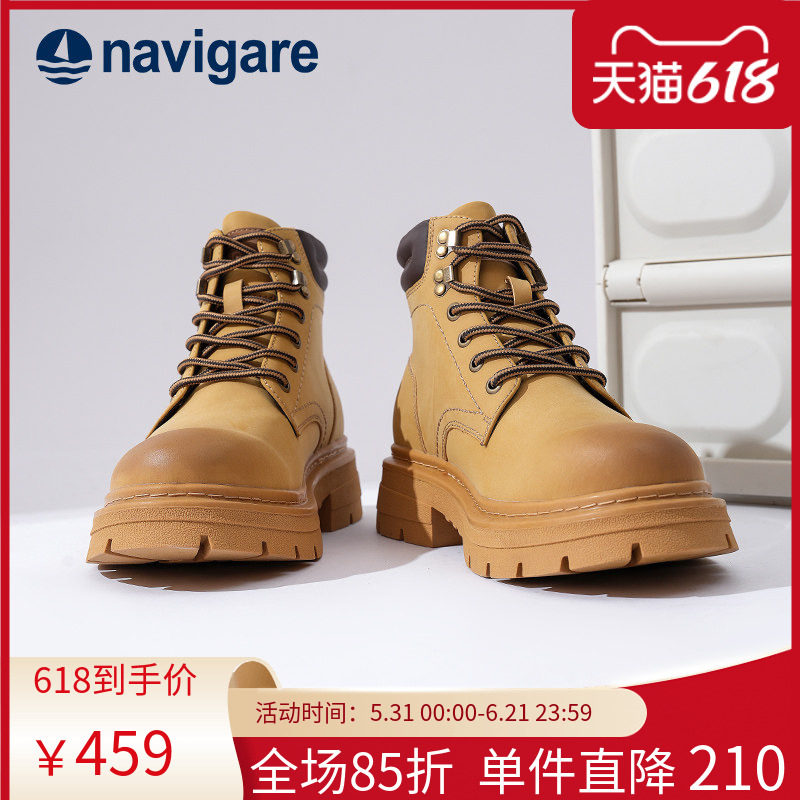 Navigare意大利小帆船靴子大黄靴男款2026秋冬新款休闲男士马丁靴