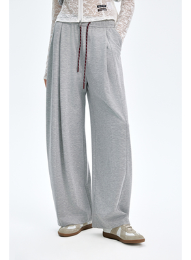 DI.AD 2025年新款花灰色宽松显瘦直筒抽绳休闲卫裤女夏DB573716K0