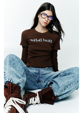 【商场同款】DI.AD 25年秋新款街头棕色假两件印花T恤DC513028T0