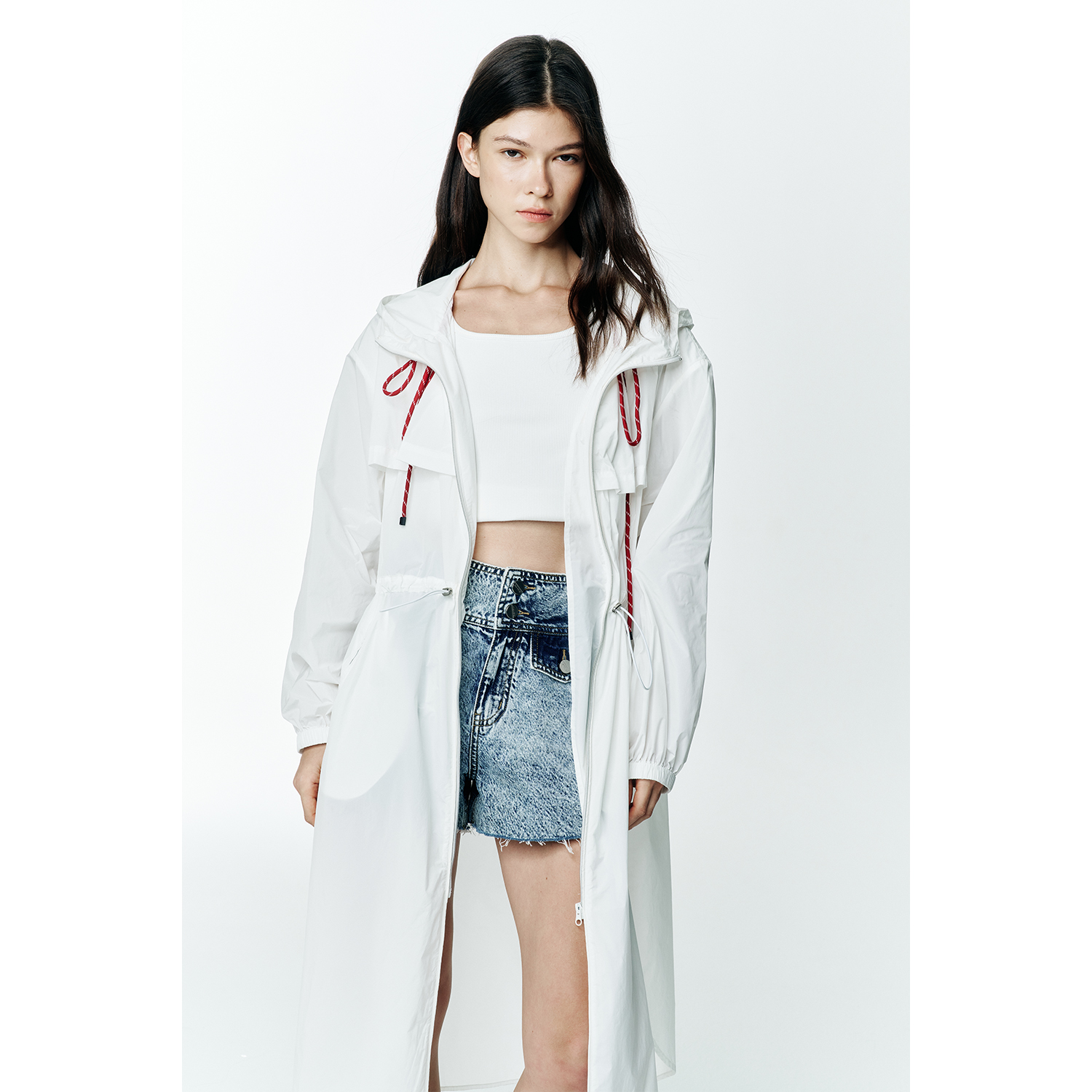 秋季薄款连帽收腰休闲风衣外套女