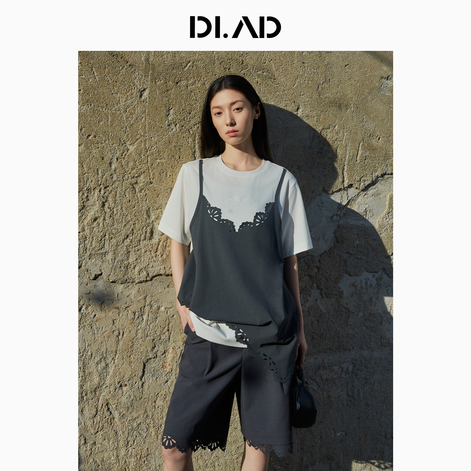 DI.AD 假两件夏季时髦短袖T恤短裤套装女DB612019T2
