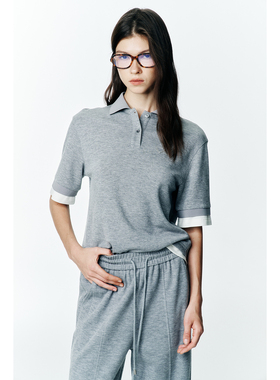 【商场同款】DI.AD25秋桑蚕丝复古POLO衫女拼接短袖T恤DC563604T2