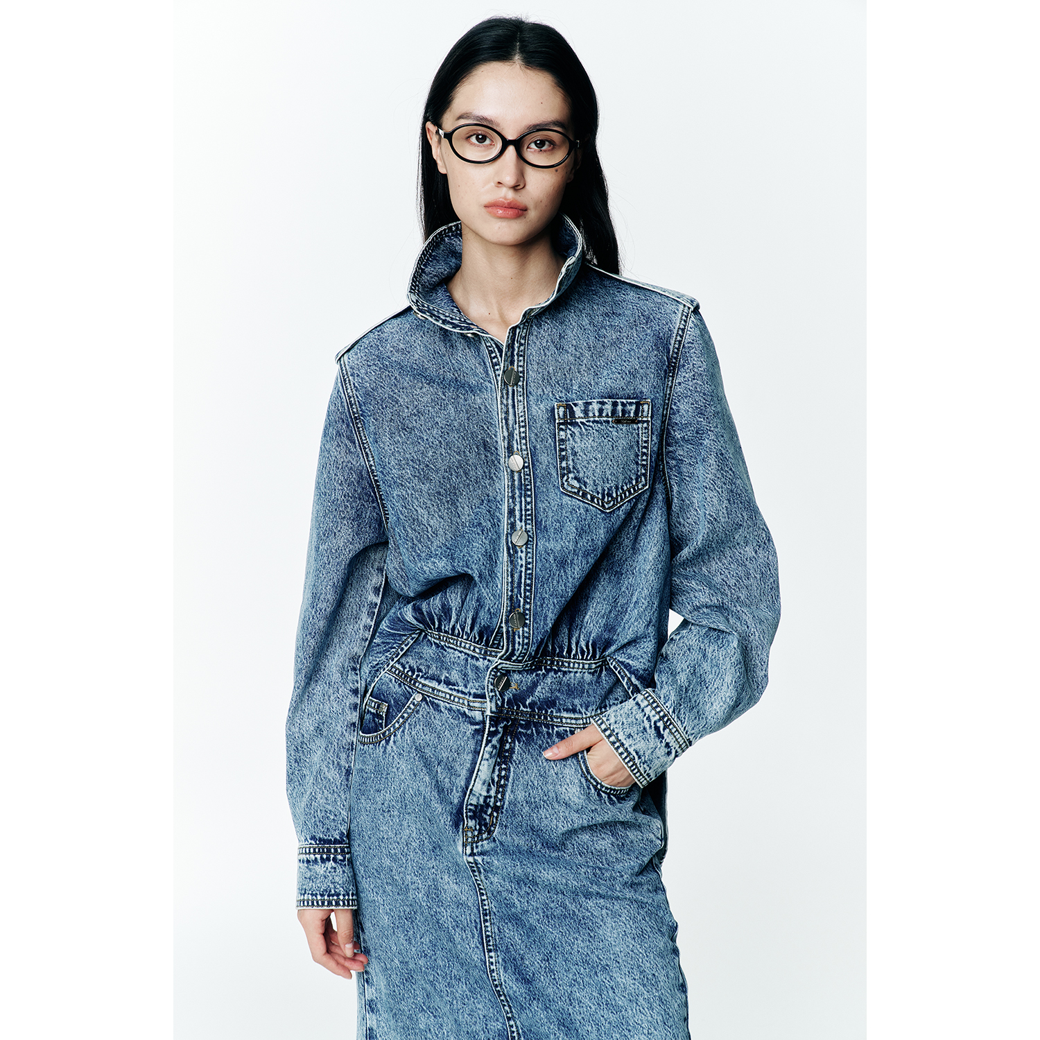 秋季新款立领收腰衬衫式连衣裙女