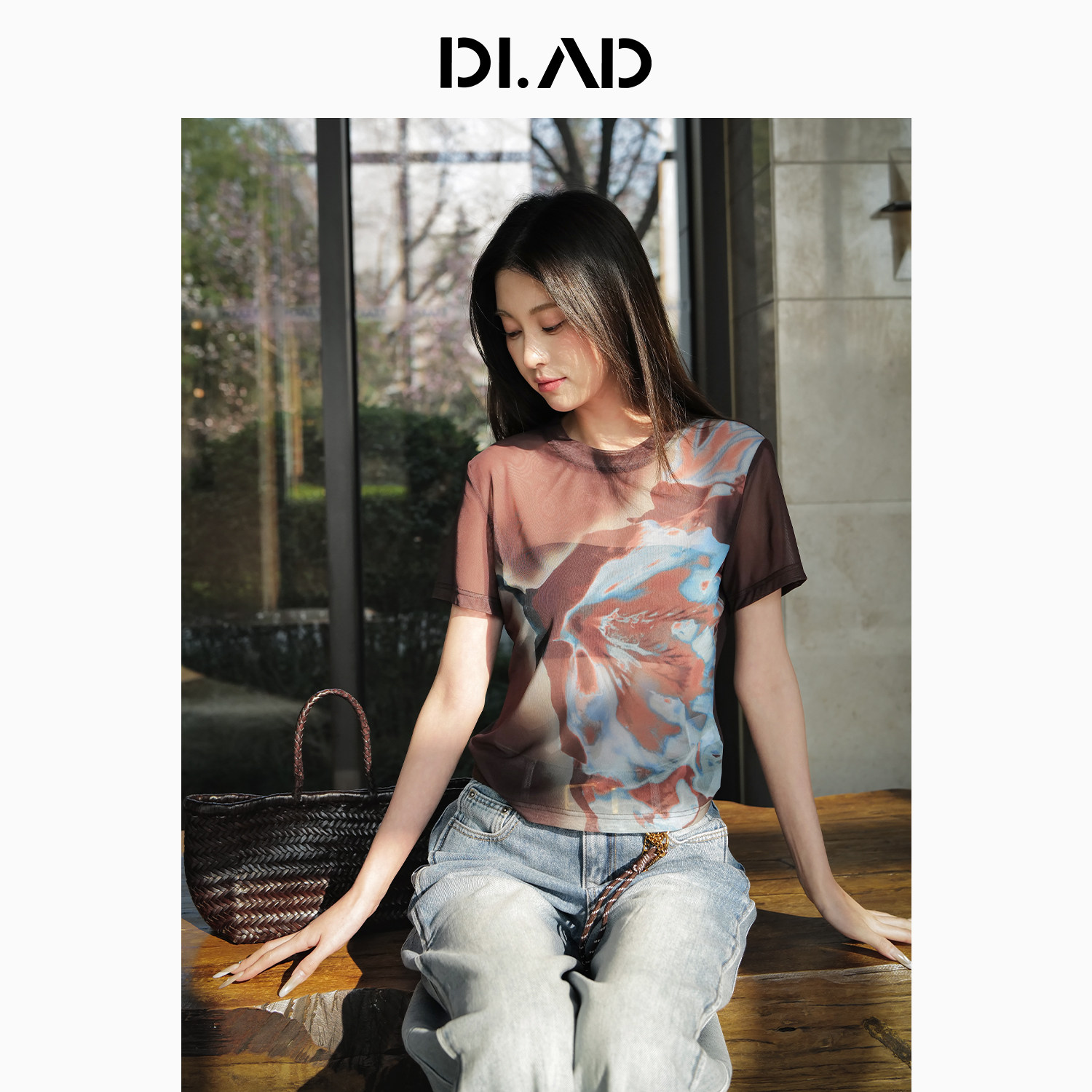 DI.AD 26新款夏季凉感网格印花半袖设计师款短袖T恤女DB612093Z2