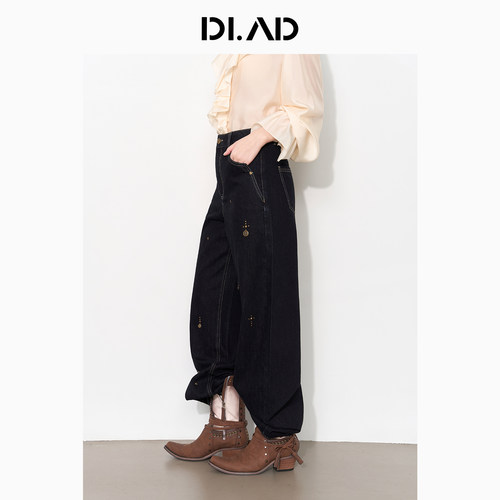 DI.AD秋废土风弯刀阔腿牛仔裤女