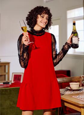 DI.AD 2025年春季新款圆领亮片钉珠红色羊毛背心连衣裙DA511057L3