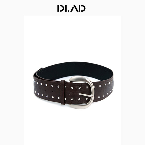 DI.AD、百搭摩登咖色铆钉宽腰带