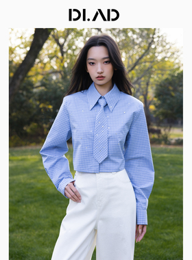DI.AD游牧系列短款蓝色格子衬衫DA691922C0