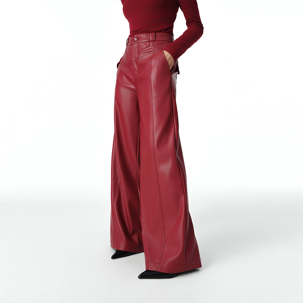 DI.AD 高腰宽松直筒阔腿PU皮裤女2024年秋冬新款休闲裤DD424257K0,女装/女士精品,休闲裤,淘宝优惠券,粉丝福利购,淘宝优惠卷